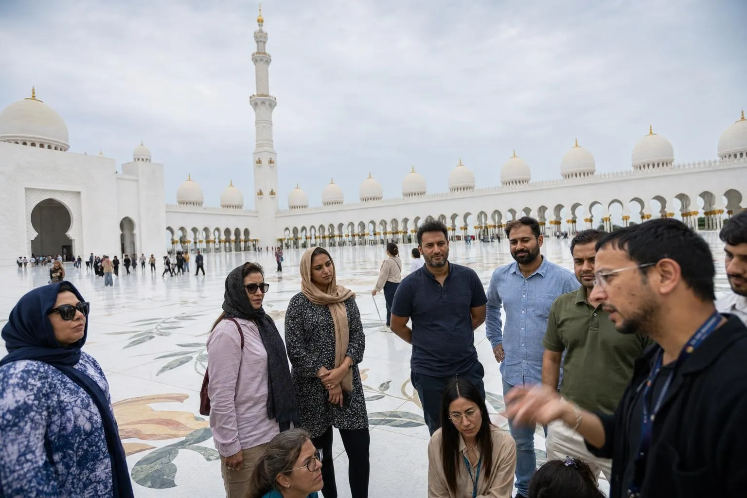 A team mid-programme on Capital Culture — Abu Dhabi, Saadiyat, Qasr Al Watan, Sheikh Zayed Grand Mosque.