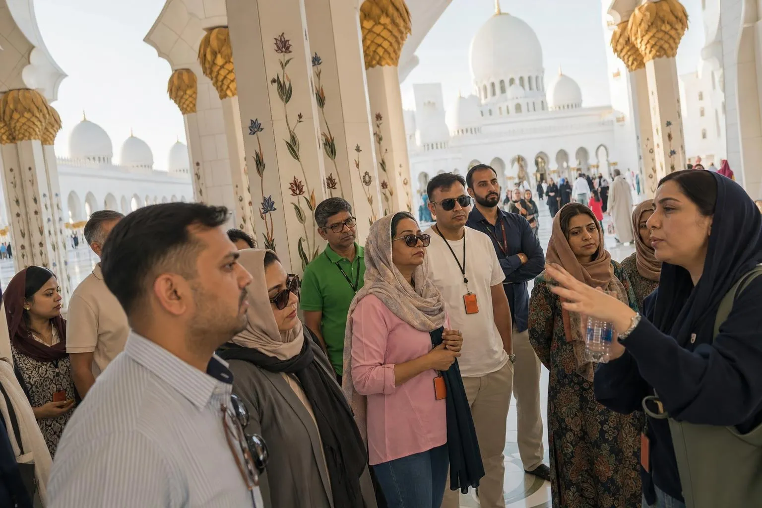 A team mid-programme on Four Emirates, One Day — Abu Dhabi · Dubai · Sharjah · Umm Al Quwain.
