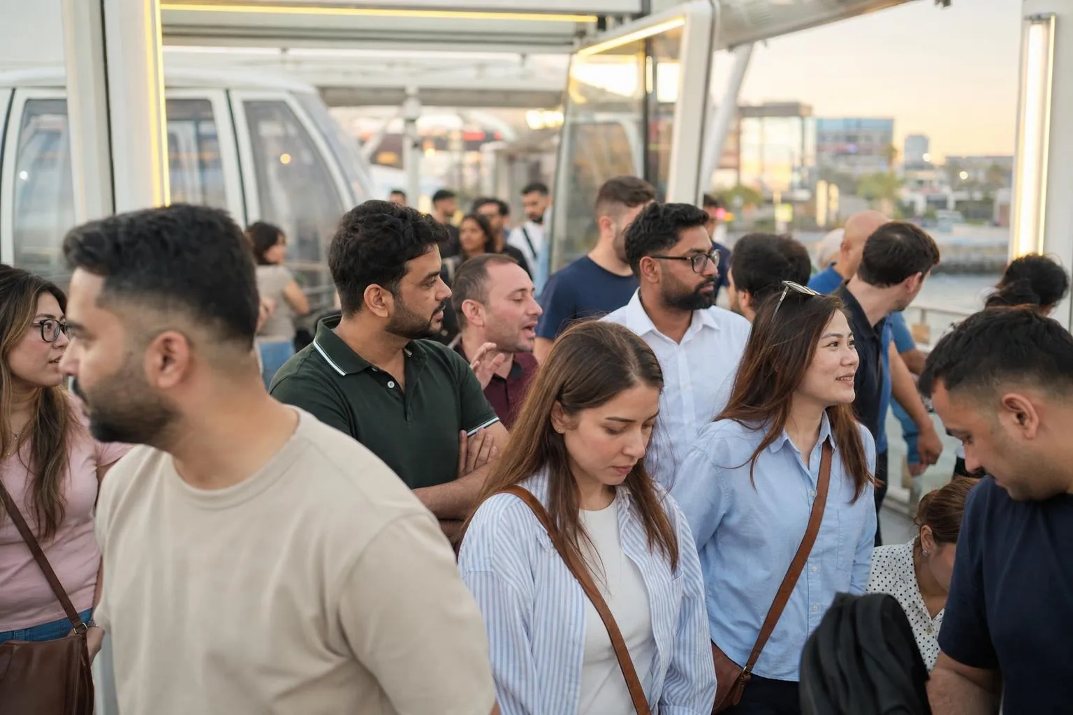 A team mid-programme on Winter Nights — Dubai, Global Village and Ain Dubai, Bluewaters.